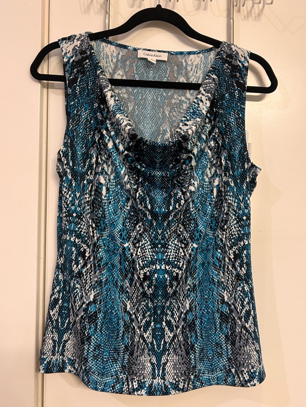 Calvin Klein Teal and Gray Snake-Print Cowl Neck Camisole